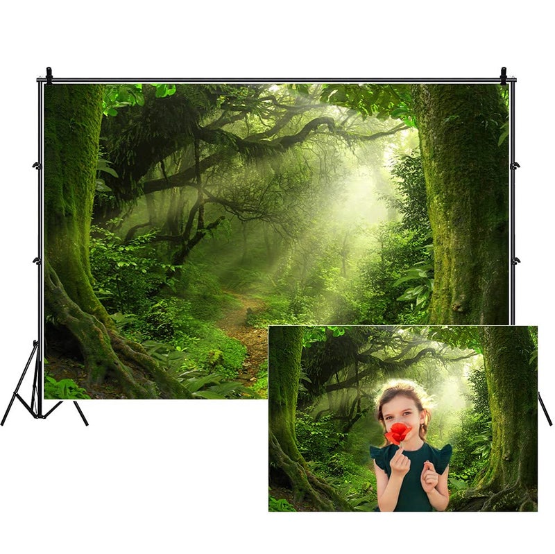 Leowefowa 7x5ft Jungle Forest Backdrop Old Trees Green Vine Dirt Road Fairytale Backdrops for Photography Vinyl Photo Background Kids Baby Portraits Studio Props - Image 1